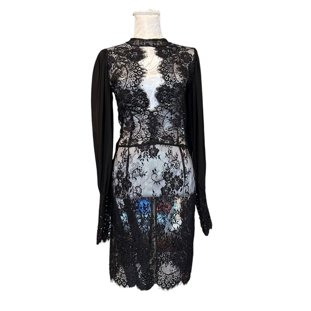 kikirika Black Beaded Sheer Lace Dress Small y2k vintage
